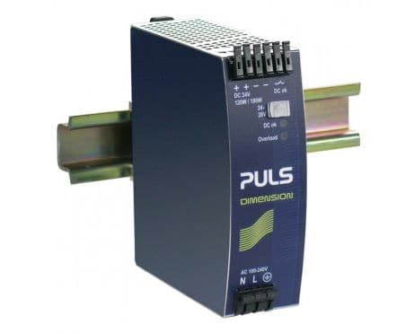 Puls QS5.241 PULS QS5.241 is a power supply unit designed for AC/DC conversion with a 50% power reserve, suitable for DIN rail mounting. It operates within an ambient air temperature range of -25 to +70°C and features a DC-OK relay contact output for enhanced monitoring. The unit provides a rated current of 5A at 24Vdc and 4.5A at 28Vdc, with spring-clamp connections facilitating secure and reliable connectivity. It supports a wide supply voltage range from 85Vac to 264Vac across various nominal values and from 88Vdc to 360Vdc, ensuring flexibility across different power networks. The QS5.241, part of the Q-series, is housed in an aluminium casing, measuring 40mm in width, 124mm in height, and 117mm in depth. It delivers a rated power of 120W at 24V and 126W at 28V, with a short-term capacity of 180W for up to 4 seconds. The output voltage is adjustable between 24Vdc and 28Vdc, with comprehensive protection functions including output overvoltage protection and overload/short-circuit protection. It allows for series or parallel operation to increase output power and is designed to handle back-feeding loads without malfunctioning. The unit boasts high efficiency rates up to 0.927 depending on the input voltage and has a peak current consumption of 15A. It features a start-up delay of 85-120ms, with a rise time of 18ms to 38ms depending on load capacitance, and a hold time of 34ms to 65ms. Power dissipation is minimized, and the unit demonstrates exceptional electrical durability, with operational lifespans ranging up to 252000 hours under optimal conditions. The output stage capacitance is 3500µF, and ripple is maintained at 50mVpp, ensuring stable power delivery.